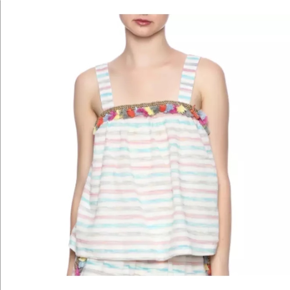 Honey Punch striped top with tassel and bead trim Size Small